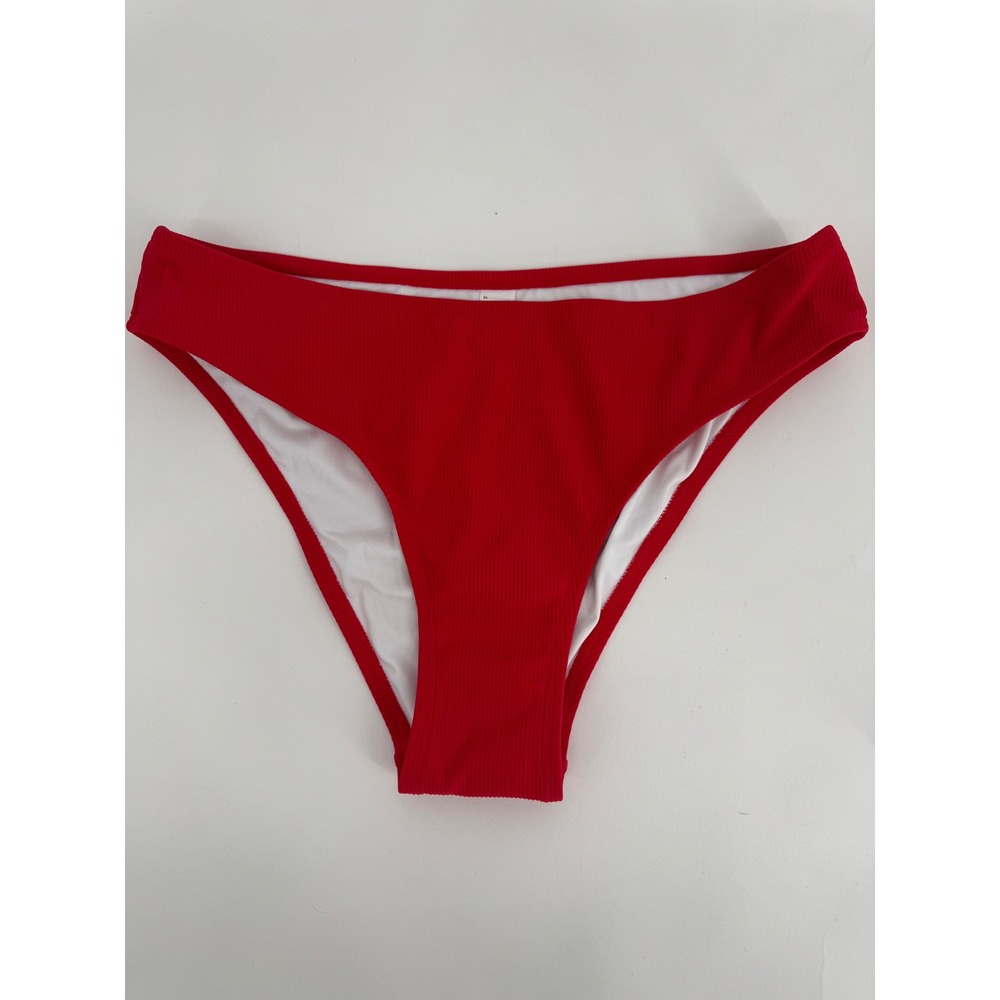 Red Ribbed High Leg Bikini Bottoms UPF 50+ Sun Protection Womens Sz XL‎